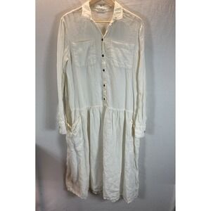Tomas Maier Ivory Italy 100% linen‎ drop waist shirt midi dress minimalist 8
